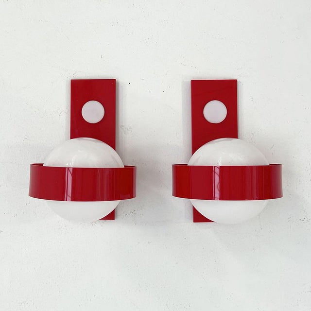 Space Age Wall Lamps in Red & White Glass & Plastic, 1970s For Sale - Image 6 of 9
