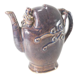 Early 20th Century Chinese Purple Jun Type Glazed Peach Puzzle Jug Teapot