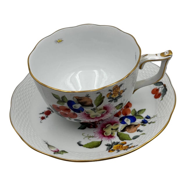 Herend Soup Cup & Saucer Set Fruits & Flowers (Bfr) # 700 by Herend For Sale