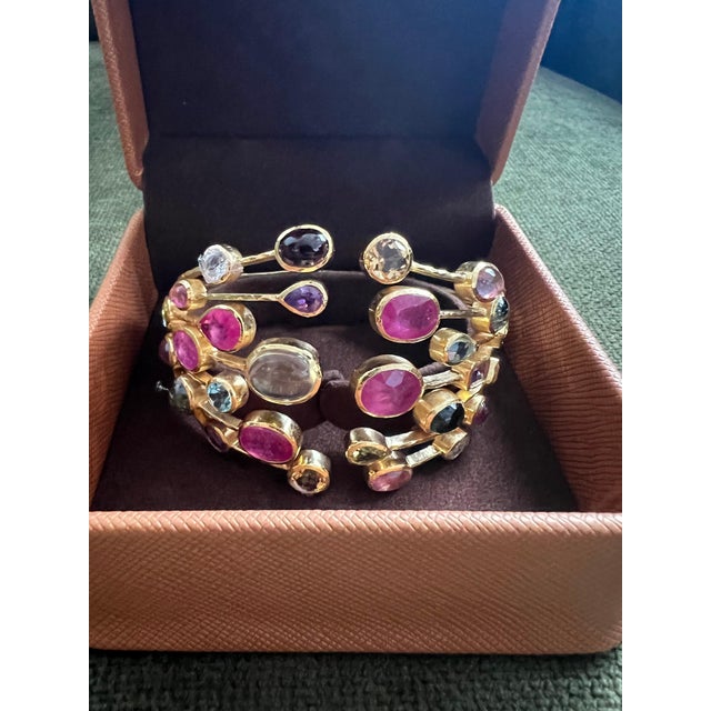 Gemstone Bochic "Capri" Ruby & Multi Natural Gem Cuff Set In 18K Gold & Silver For Sale - Image 7 of 18