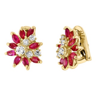 1.6Ct Natural Marquise Ruby& .80 Ct Diamond Clip on Earring 18 KYG For Sale