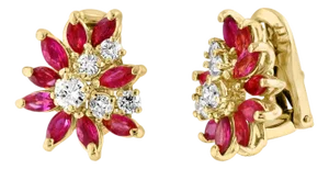 1.6Ct Natural Marquise Ruby& .80 Ct Diamond Clip on Earring 18 KYG