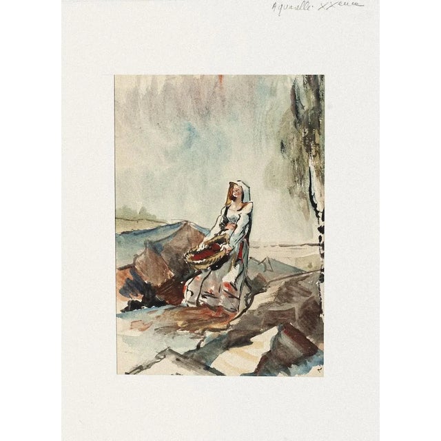 Woman Watercolor on Paper by Pierre Laurent Brenot For Sale