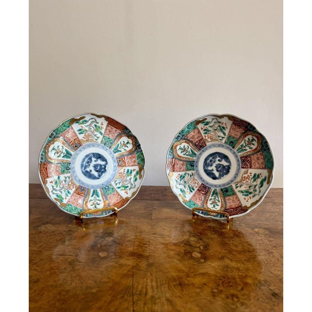 Lovely pair of antique Japanese imari plates, having a quality pair of antique Japanese imari plates with stunning...
