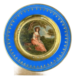 Antique Royal Vienna Hillsborough Porcelain Cabinet Plate With Gilded Blue Border, Marked
