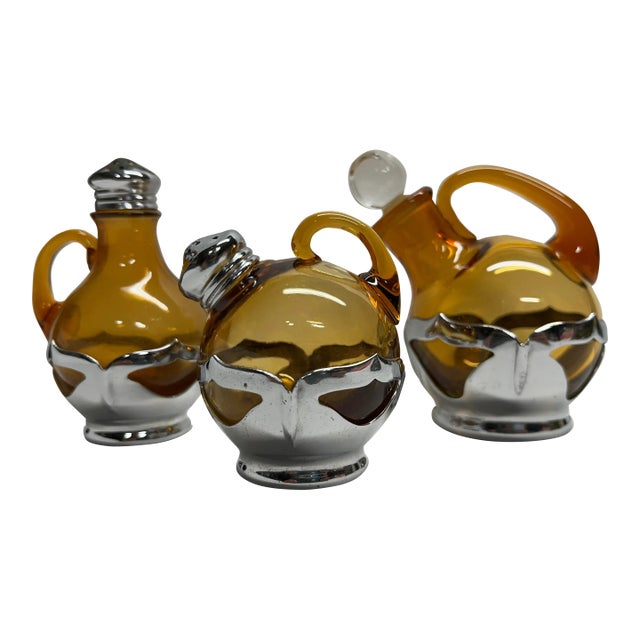 1924 Farberware Glass Condiment Shakers- Set of 3 For Sale