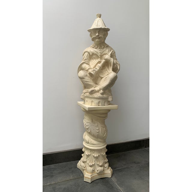 Mid 20th Century Vintage Chinoiserie Statue Musician on Pedestal For Sale - Image 5 of 11