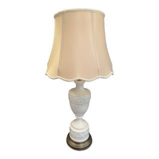 Vintage Wedgwood Style Queensware Style White Porcelain Lamp With Grapevine Motif For Sale