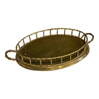 Vintage Brass Faux Bamboo Serving Tray For Sale