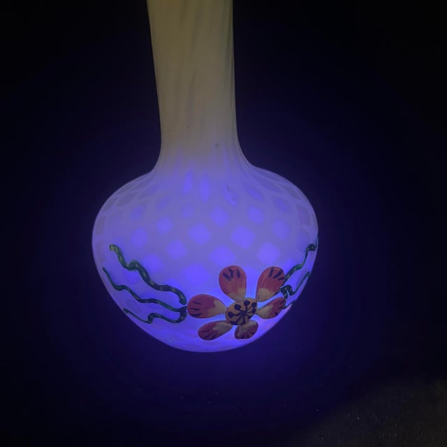 Yellow Antique Webb Victorian Satin Art Glass Bud Vase Hand Painted Floral Optic 6¾” For Sale - Image 8 of 9