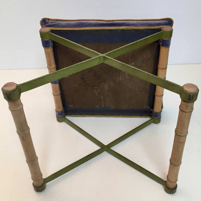 Mid-Century Modern 1970s Faux Bamboo & Steel Upholstered X Stool For Sale - Image 3 of 6