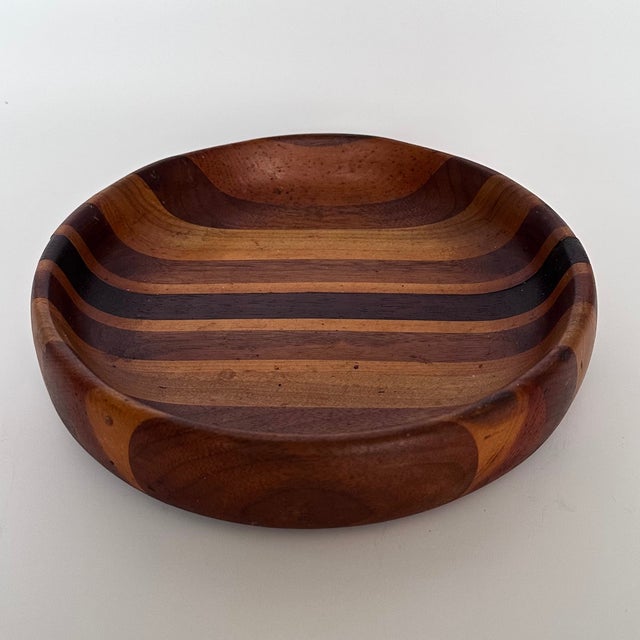 Transitional Handmade Segmented Wood Bowl For Sale - Image 3 of 7