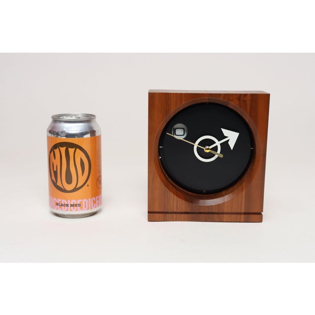 Brown Vintage American Modernist Staved Walnut Square Wall Clock With Date Window For Sale - Image 8 of 13