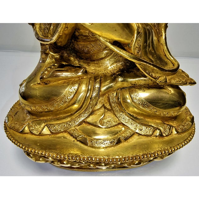 Metal Gilded Seated Buddha on Stylized Lotus Base For Sale - Image 7 of 18