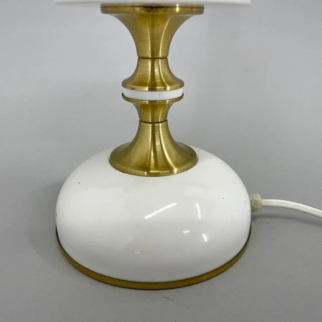Milk Glass Brass Table Lamp attributed to Napako, 1970s For Sale - Image 6 of 11