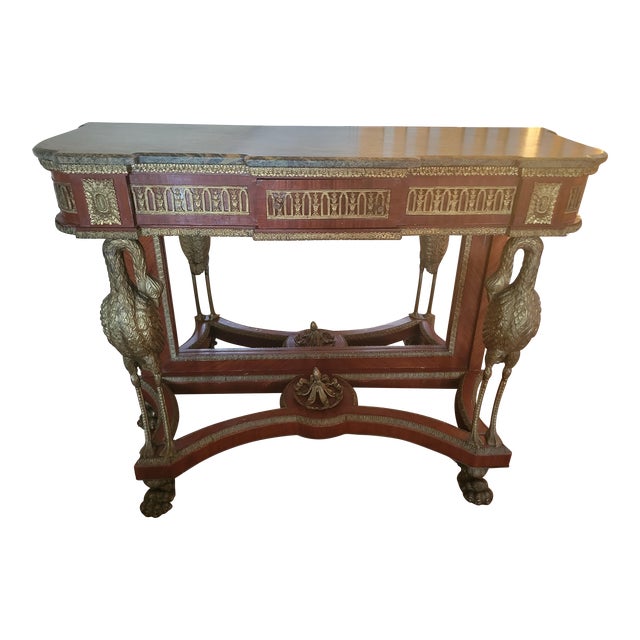 20th Century Napolean III French Empire Mahogany & Marble Top Console With Solid Bronze Swan Supports and Ormolu Detail For Sale
