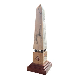 20th Century Italian White and Rouge Marble Obelisk With Specimen Plinth For Sale