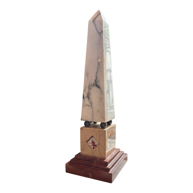 20th Century Italian White and Rouge Marble Obelisk With Specimen Plinth For Sale