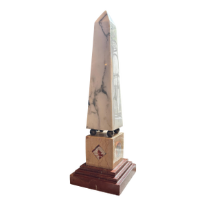 20th Century Italian White and Rouge Marble Obelisk With Specimen Plinth