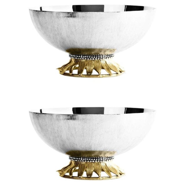 Silver Metal Sunflower Base Serving Bowls by Rug&Kilim, Set of 2 For Sale - Image 7 of 7