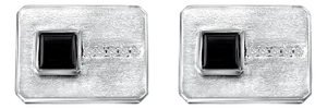 Rectangle Shaped Diamond & Onyx Cuff Links 14k White Gold, 2 Pieces