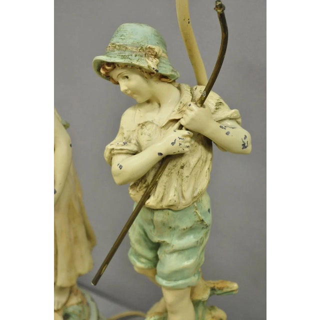 Vintage French Renaissance Moreau Metal Boy and Girl Figural Table Lamp - A Pair For Sale In Philadelphia - Image 6 of 12
