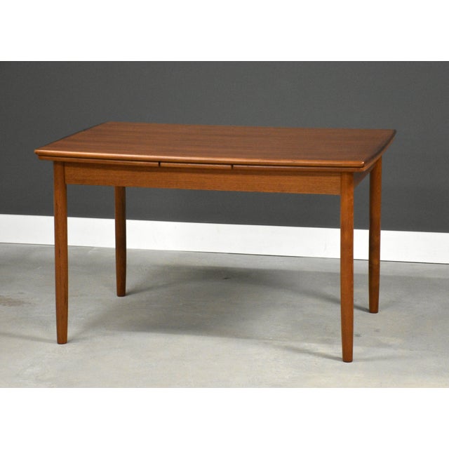 Mid-Century Modern 1960s Refinished 84” Danish Modern Teak Draw Leaf Dining Table For Sale - Image 3 of 11