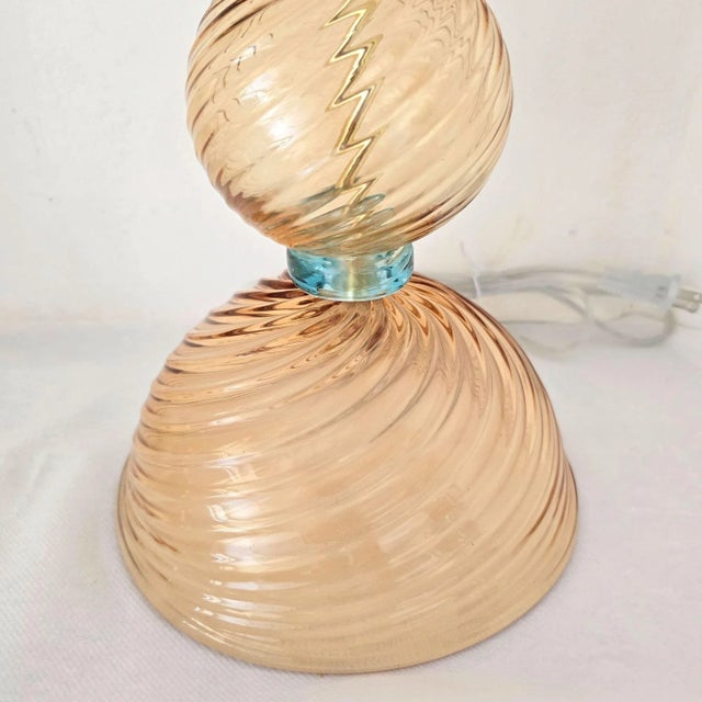 Glass Pair of Terracotta and Blue Murano Glass Lamps 1980s For Sale - Image 7 of 11