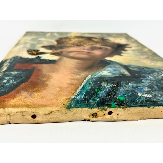 R. Landi, Boy with Pipe and Straw Hat, Oil on Canvas, 1960s, Framed For Sale - Image 9 of 15