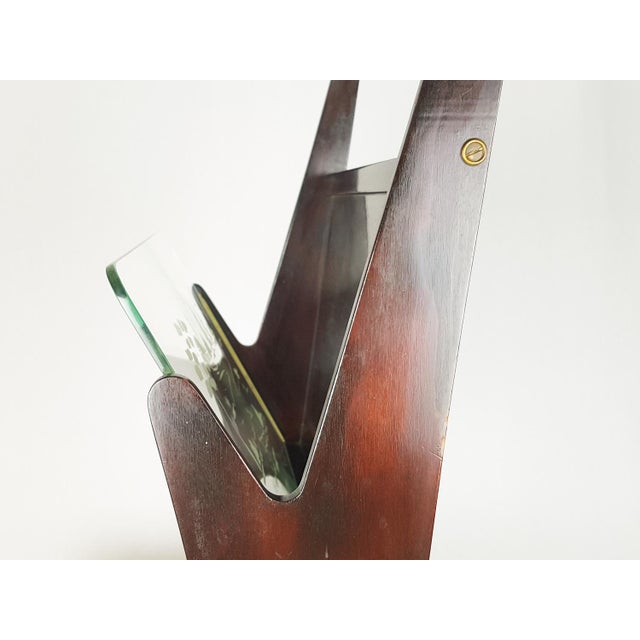 Italian Stained Plywood & Decorated Glass Magazine Rack, 1950s For Sale - Image 4 of 13