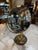 1970s Vintage Brass Vanity Mirror With Etched Glass Base and Wood Trim For Sale - Image 5 of 10