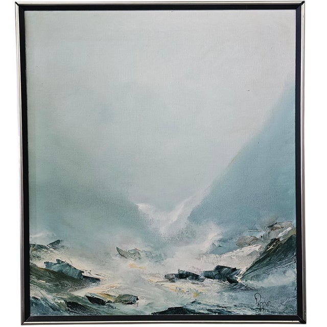 Wood Bob Pepper “White Water” Modernist Coastal Seascape Oil on Canvas, 22" For Sale - Image 7 of 13