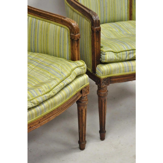 Antique Italian Regency Distress Carved Walnut Barrel Back Club Arm Chair, Pair For Sale - Image 11 of 11