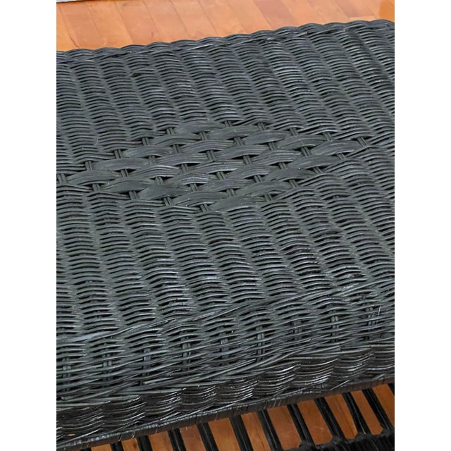 French Small Wicker Woven Coffee Table in Black With Lower Rattan Shelf, C. 1970 For Sale - Image 12 of 16
