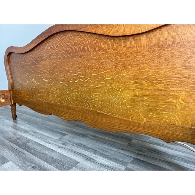 Vintage French Louis XVI Style Double Bed Frame in Oak with Carved Headboard For Sale - Image 9 of 10