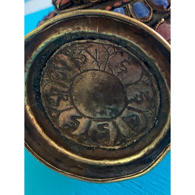 Antique Tibetan Brass Teapot / Ewer With Coral, Turquoise & Lapis Lazuli Inlay For Sale - Image 9 of 9