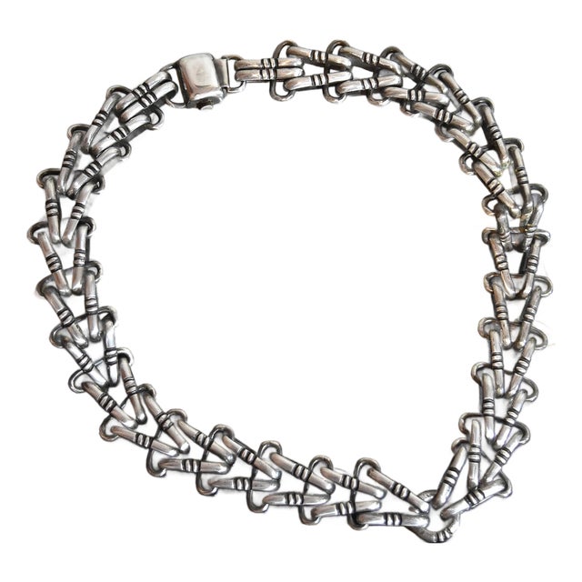 Mid 20th Century Artisan Hand Crafted Chunky Sterling Silver Chain Choker Necklace Mexico For Sale