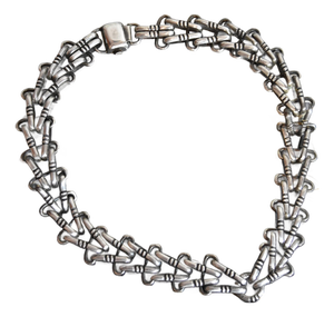 Mid 20th Century Artisan Hand Crafted Chunky Sterling Silver Chain Choker Necklace Mexico
