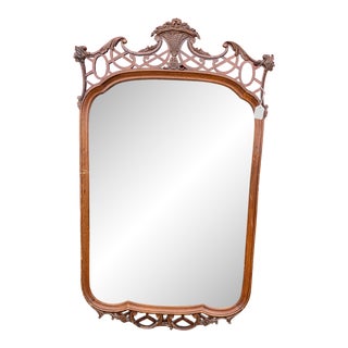 Wooden Carved Basket Mirror For Sale