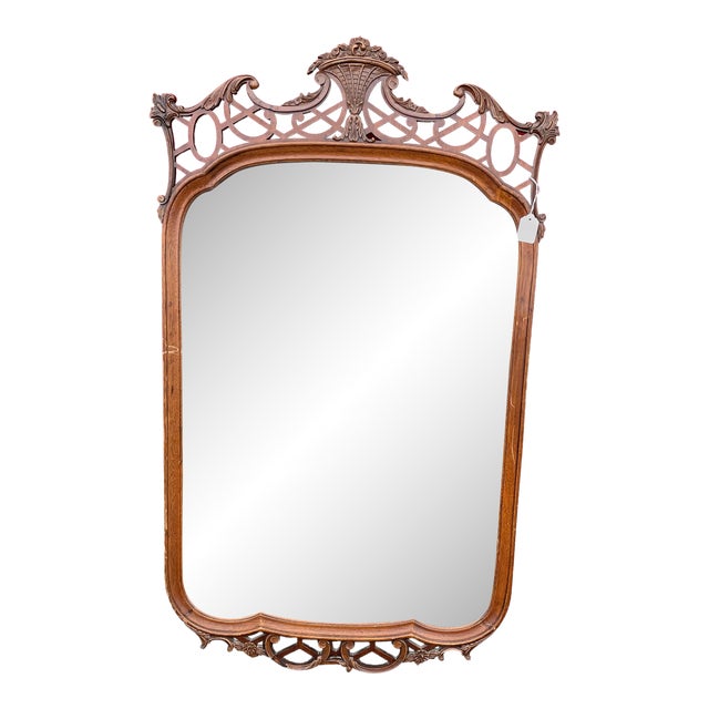 Wooden Carved Basket Mirror For Sale