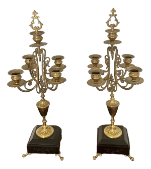 Victorian Brass and Marble Candelabras, 1860s, Set of 2