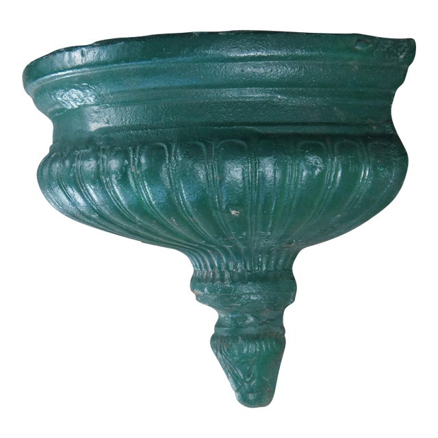 Late 20th Century Neoclassical Cast Iron Wall Fountain Bowl Garden Planter Urn Sconce Lavabo 23" For Sale