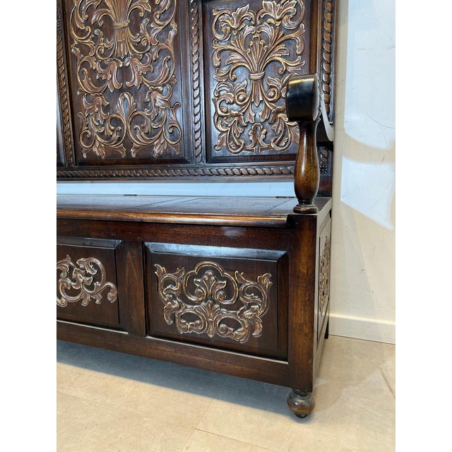 Wood Victorian Carved Hall Bench with Storage Chest, 1800s For Sale - Image 7 of 9