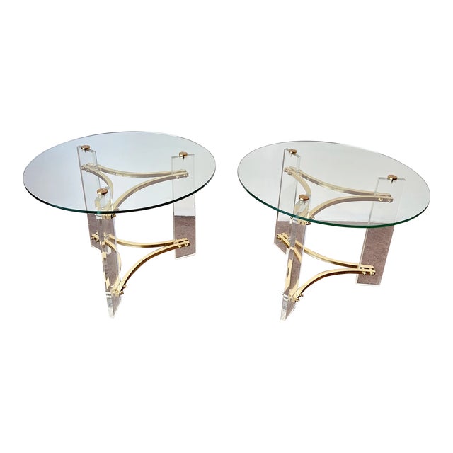 Interlude Glass, Lucite, and Brass Accent Tables For Sale