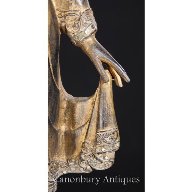 Gilded Hand Carved Standing Buddha Statue Tibetan Buddhist Art For Sale - Image 4 of 8