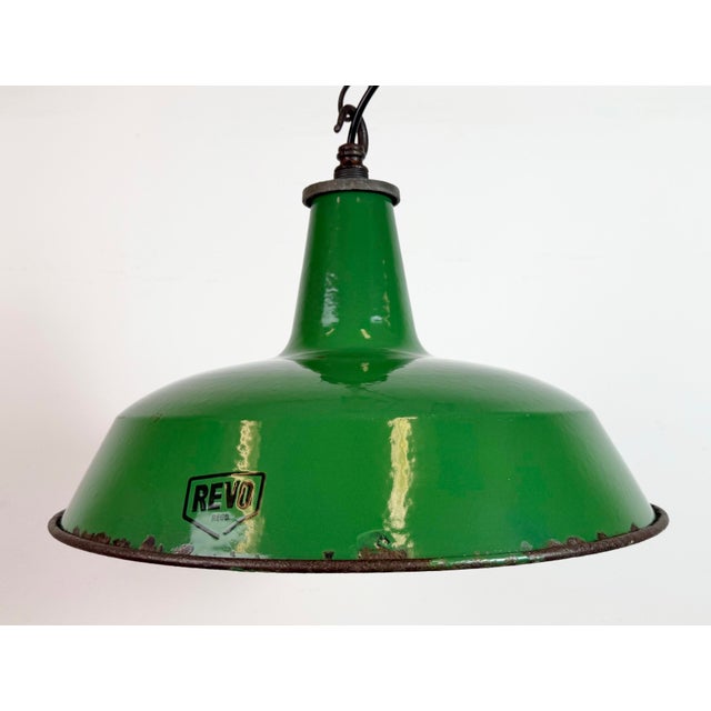 1960s Industrial Green Enamel Factory Pendant Lamp from Revo, 1950s For Sale - Image 5 of 18