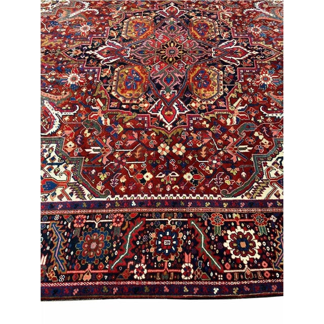1940s Old Persian Heriz Area Rug 9’10” X 13’0″ For Sale - Image 9 of 12