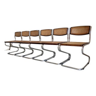 Vintage Cantilever Chairs with Vienna Straw, 1970s, Set of 6 For Sale