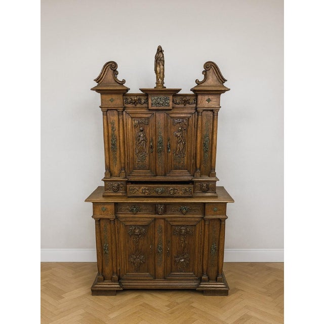 Bellifontain Cabinet in Oak and Marble attributed to the Ribaillier House For Sale - Image 4 of 4