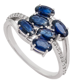 1.48ct Blue Sapphire & Diamond Cluster Ring in 14k White Gold Size 4